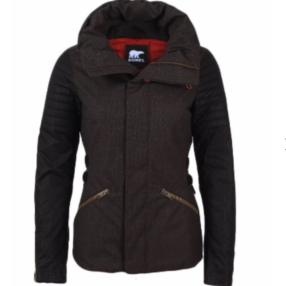 Sorel Women's Dark Brown Hooded Puffer Jacket with Black Sleeves